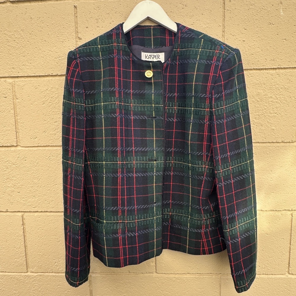 Kasper Women's Tartan Blazer - Green and Red